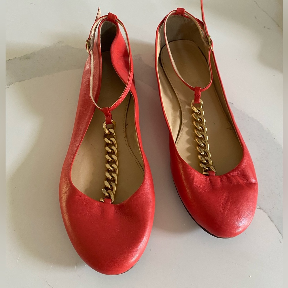 J.Crew Red leather Chain T-Strap Flats 7.5